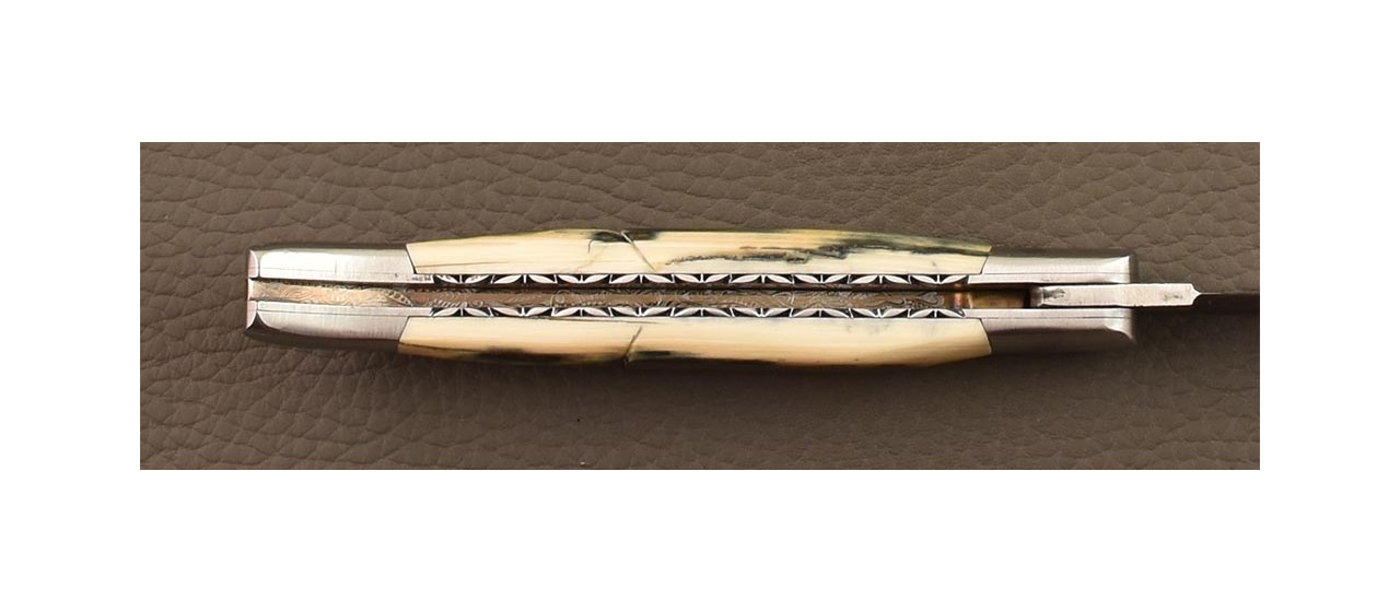 Laguiole Traditional 12 cm Damascus Blue mammoth ivory & engraving