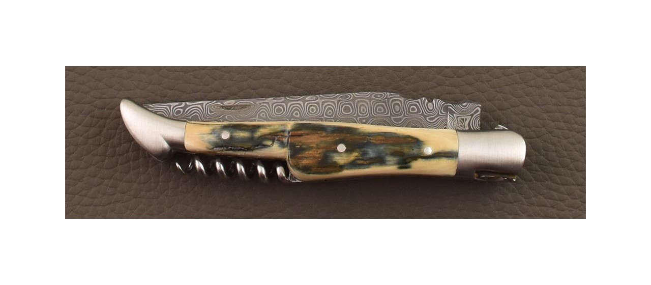Laguiole Traditional 12 cm Damascus Blue mammoth ivory & engraving