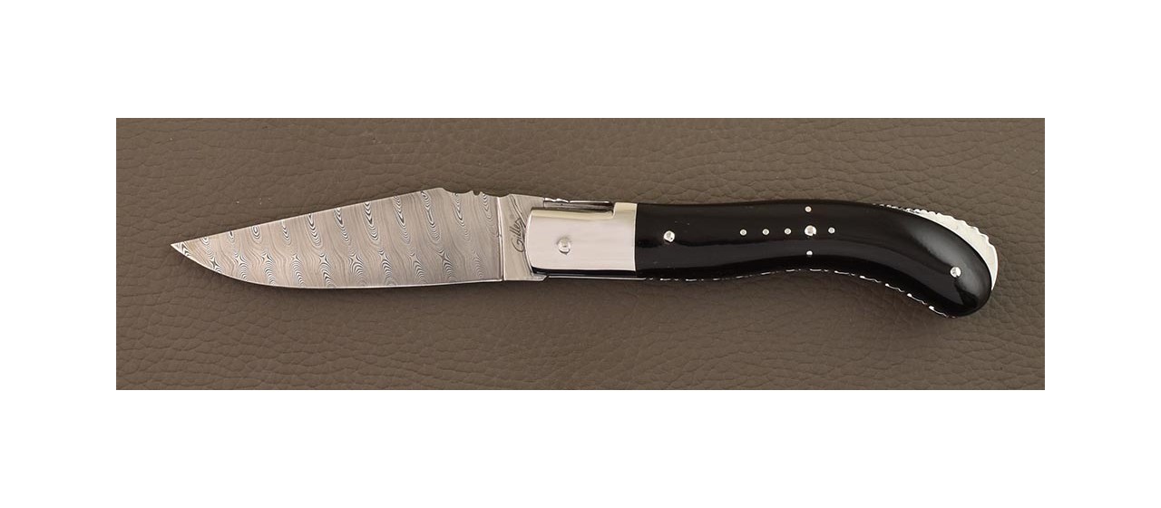 Laguiole knife buffalo horn and damascus blade