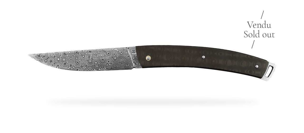 Le Thiers® 11,5 cm Nature Fat Carbon Black Drop and Damascus steel