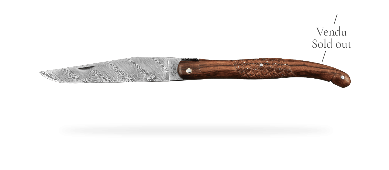 Laguiole knife 12cm Damascus "Needles" ironwood & engraving