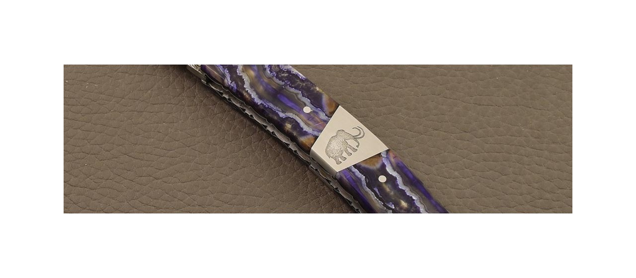 Le Thiers® Nature knife Damascus Molar tooth of mammoth & engraving