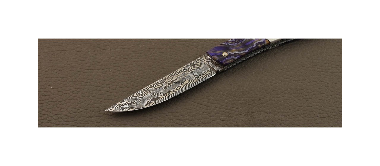 Le Thiers® Nature knife Damascus Molar tooth of mammoth & engraving