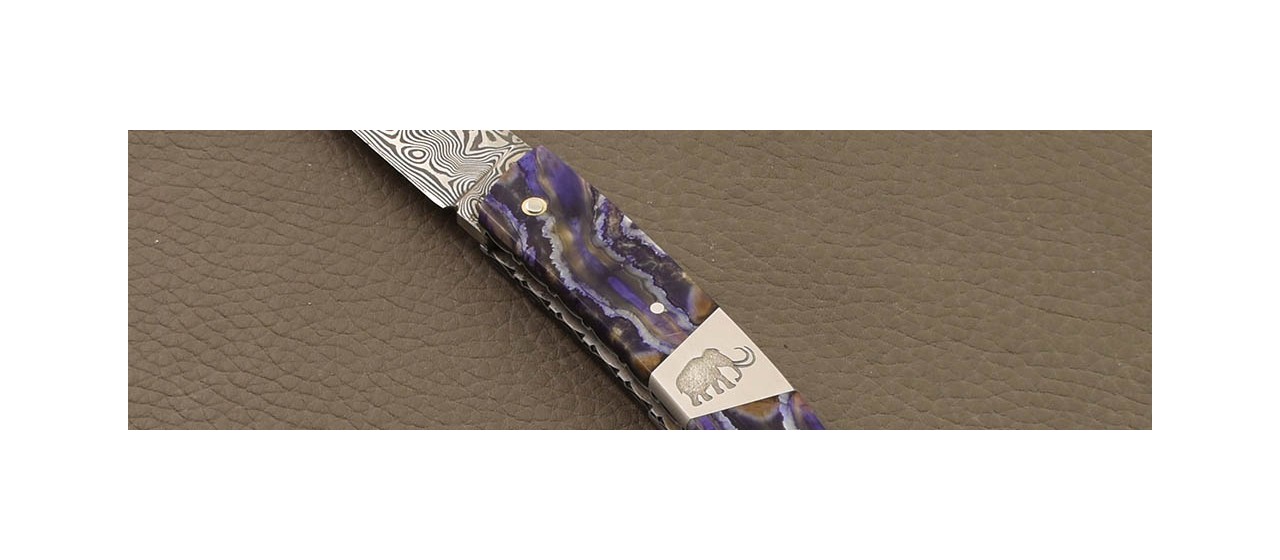 Le Thiers® Nature knife Damascus Molar tooth of mammoth & engraving