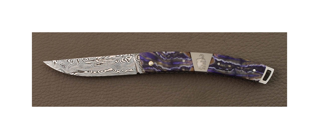 Le Thiers® Nature knife Damascus Molar tooth of mammoth & engraving