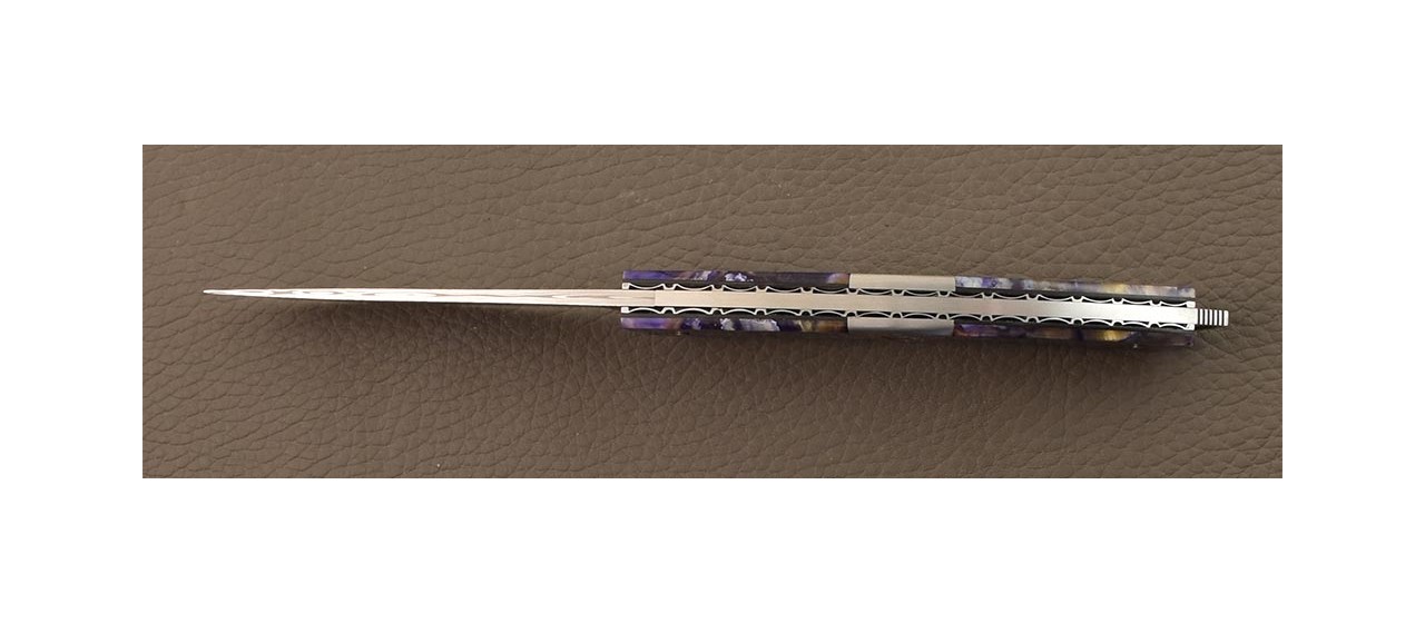 Le Thiers® Nature knife Damascus Molar tooth of mammoth & engraving