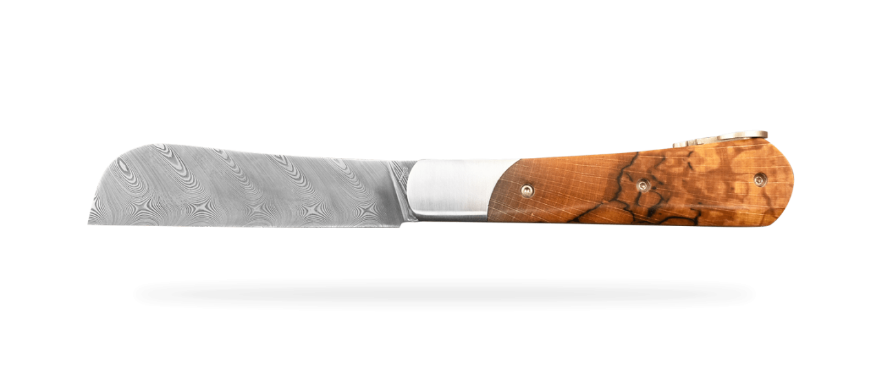 London French knife 11 cm Damascus Standing stabilized beechwood