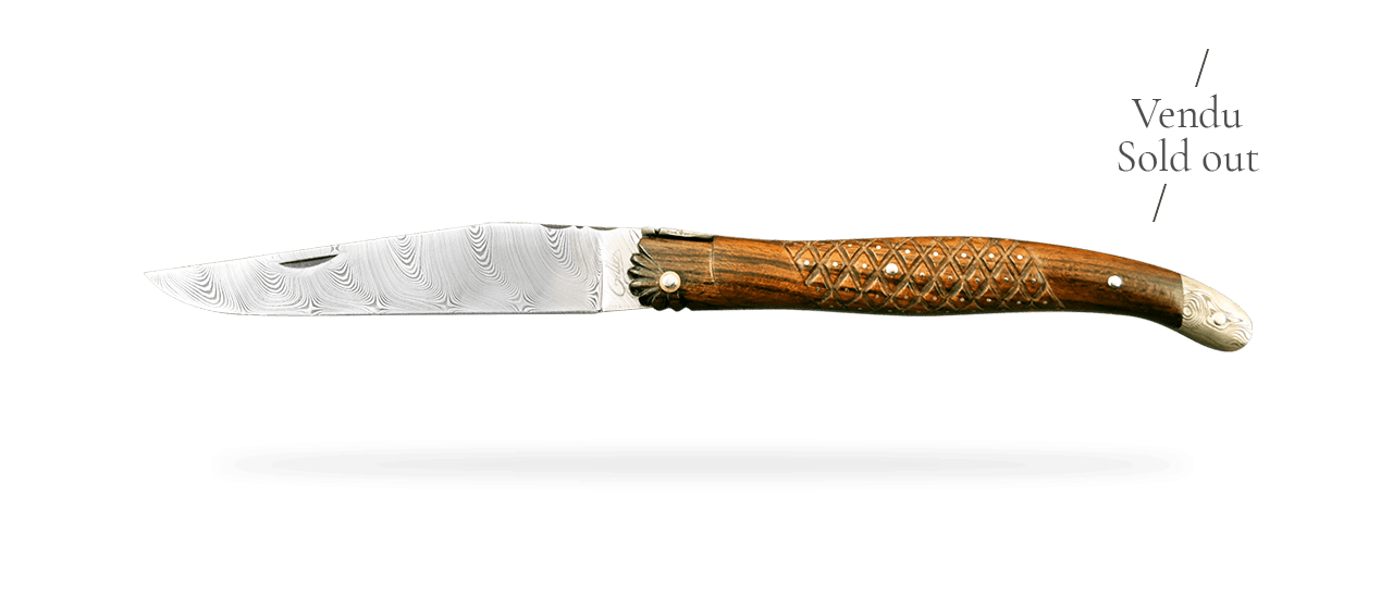 Laguiole knife 12cm Damascus "Needles" ironwood & engraving