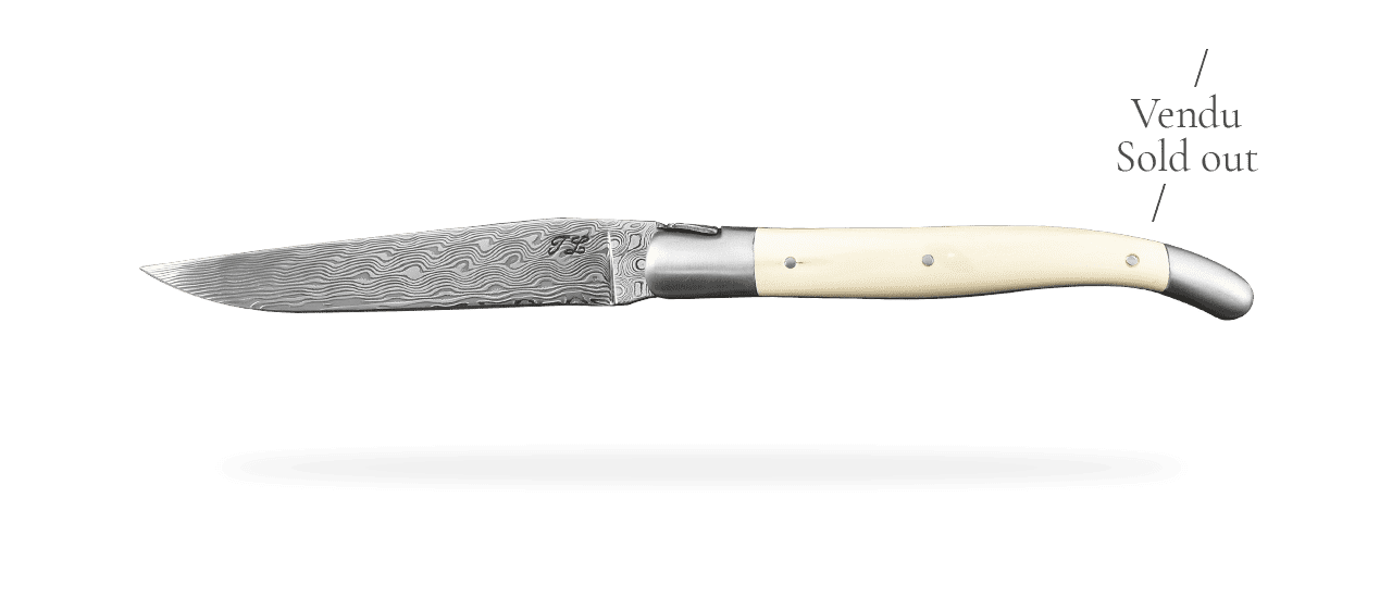 Laguiole 12cm et lame Damas, Ivoire de mammouth par Jérôme Latreille