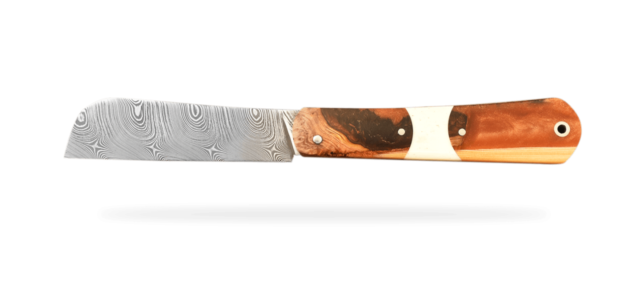 Knife London 9 cm Damascus Hybrid Juniper Burl