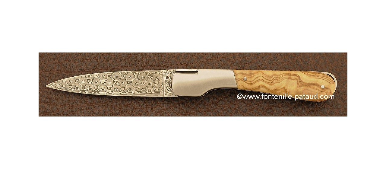 Corsican Sperone knife Damascus Range Olive Wood