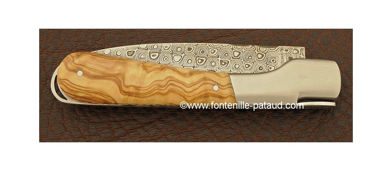 Corsican Sperone knife Damascus Range Olive Wood