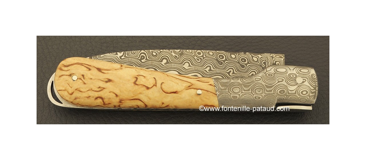 Corsican Sperone knife Damascus Range Curly birch