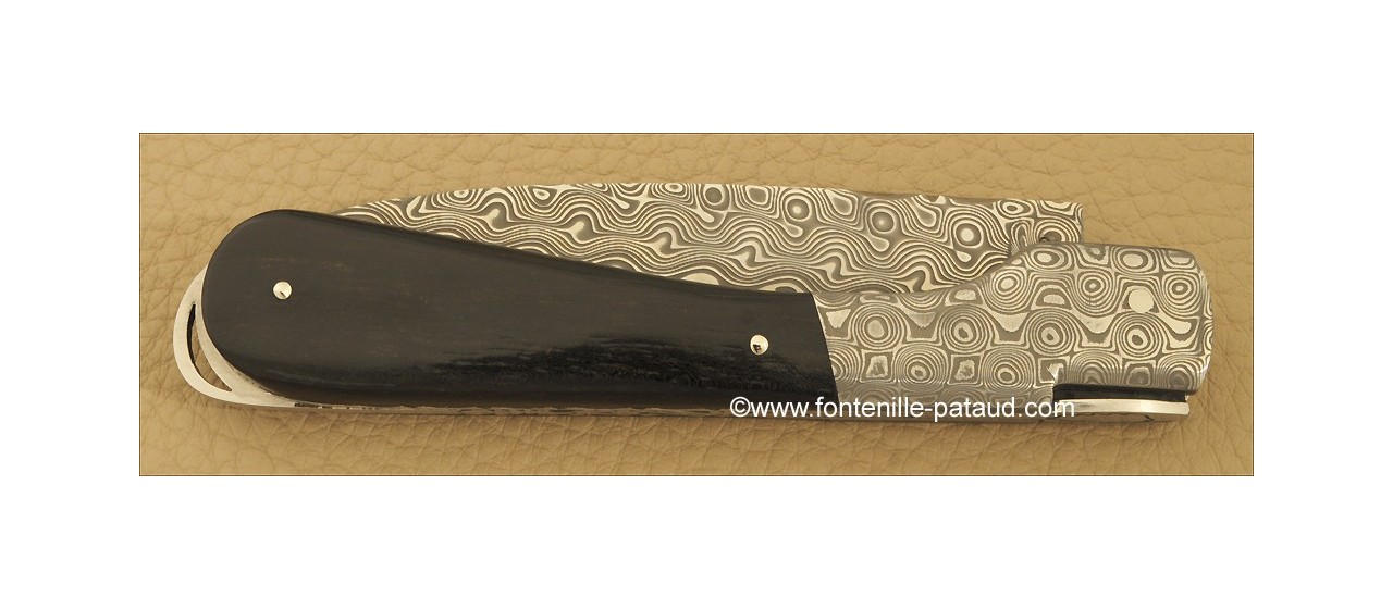 Corsican Sperone knife Damascus Range Real ebony