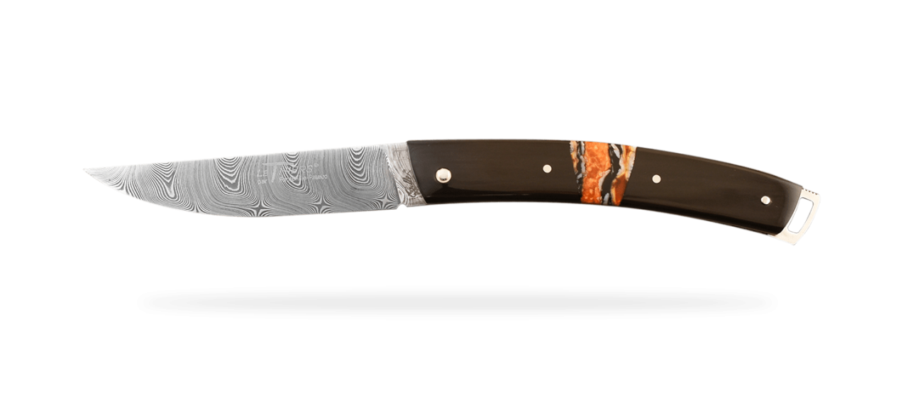 Pen knife Le Thiers® Nature Damascus Buffalo horn & Red Molar tooth of mammoth