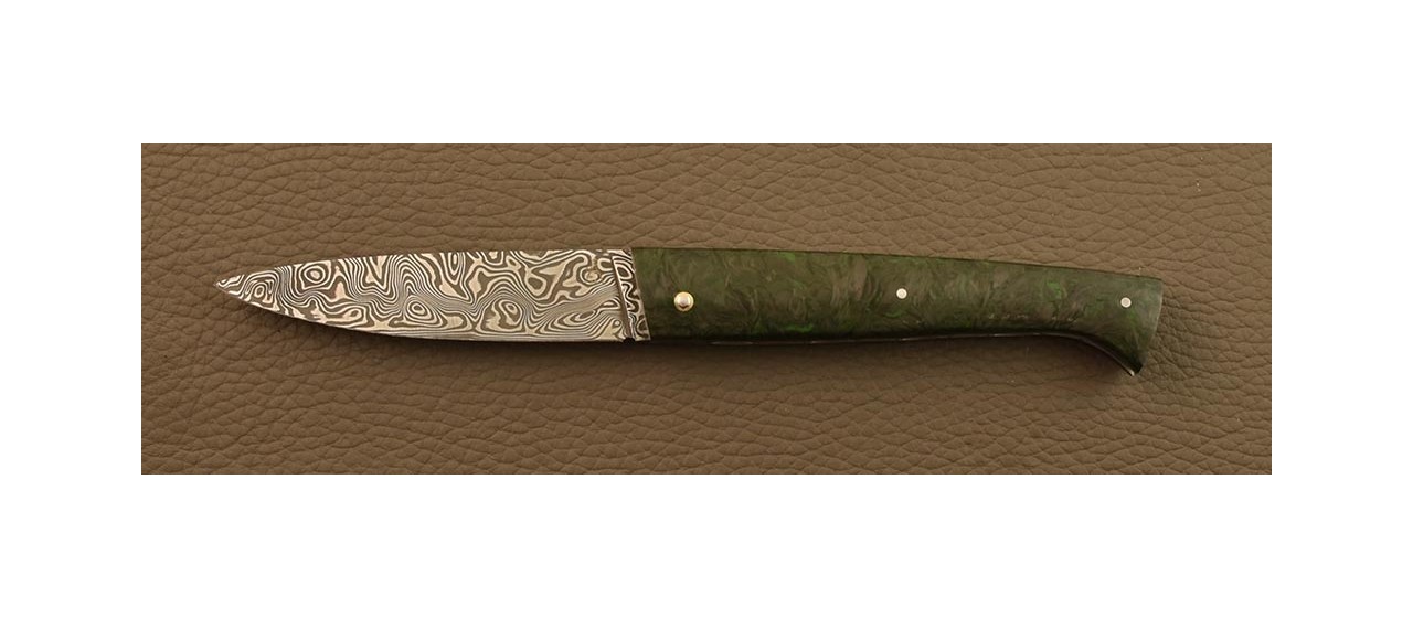 Lombard pen knife Damascus Fat Carbon Green Dark Matter