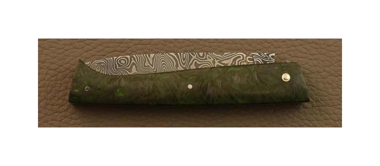 Lombard pen knife Damascus Fat Carbon Green Dark Matter