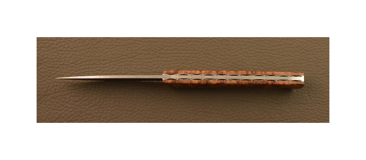 Lombard pen knife Damascus blade and Thuya burl