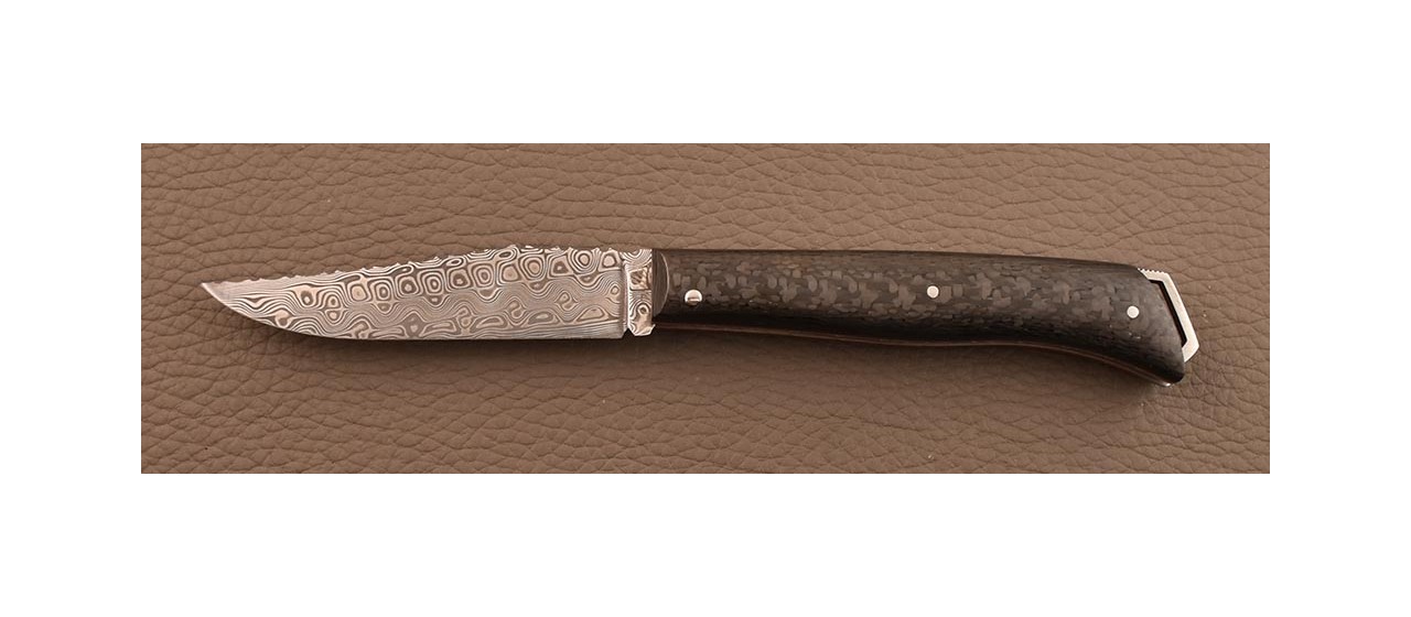 Le Saint-Bernard Alpin knife11 cm Damascus full Carbon fiber