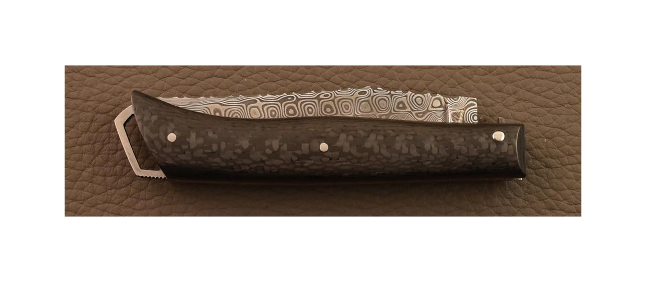 Le Saint-Bernard Alpin knife11 cm Damascus full Carbon fiber
