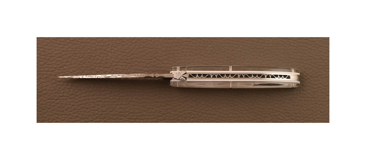 Laguiole Traditionnel 11 cm Damas Plein manche Inclusion de nacre