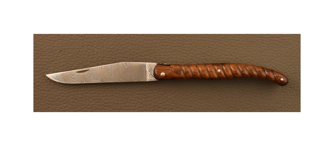 Laguiole knife 12cm Damascus "Rope" ironwood & engraving