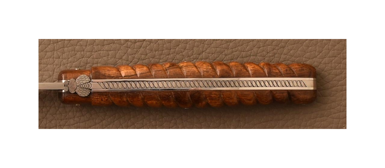 Laguiole knife 12cm Damascus "Rope" ironwood & engraving