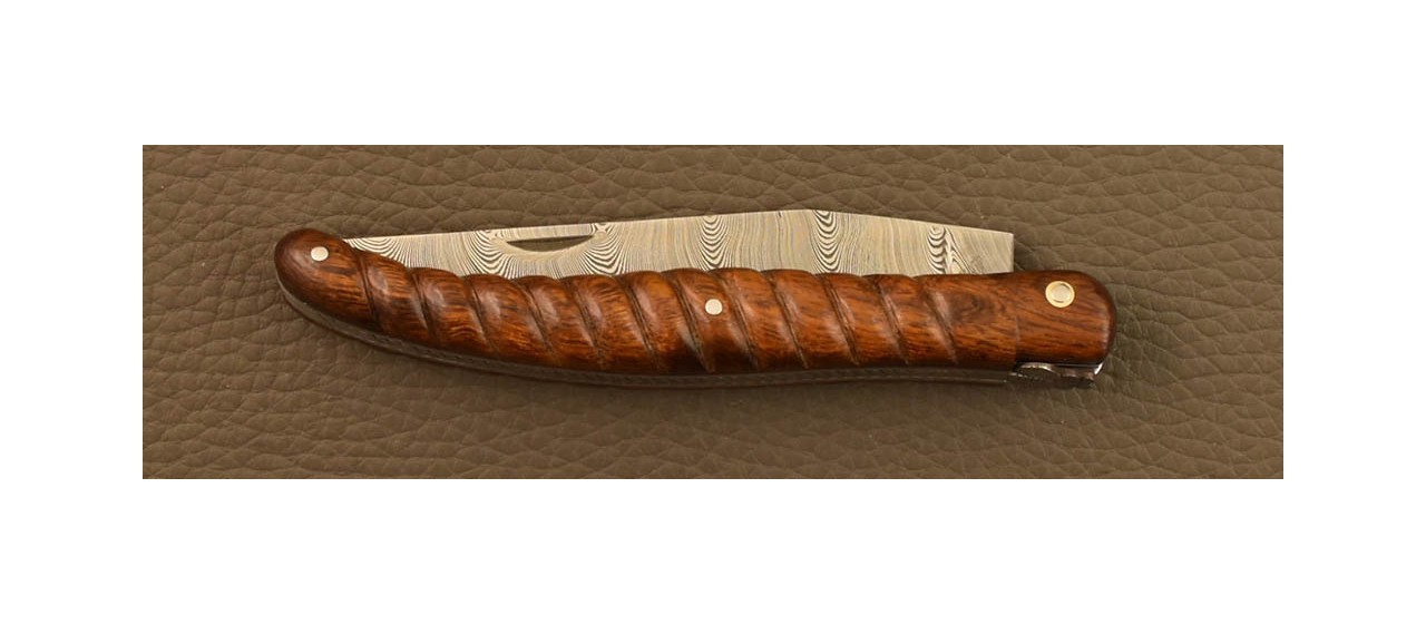 Laguiole knife 12cm Damascus "Rope" ironwood & engraving