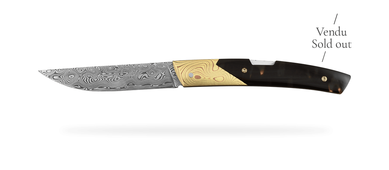 Le Thiers® Advance Damascus Genuine Tortoise & Mokume Gane bolster