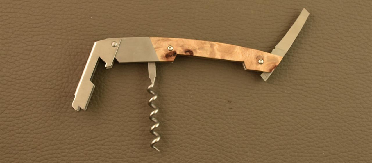 Couteau de sommelier en Loupe de peuplier stabilisée fabriqué par Fontenille Pataud à Thiers - France