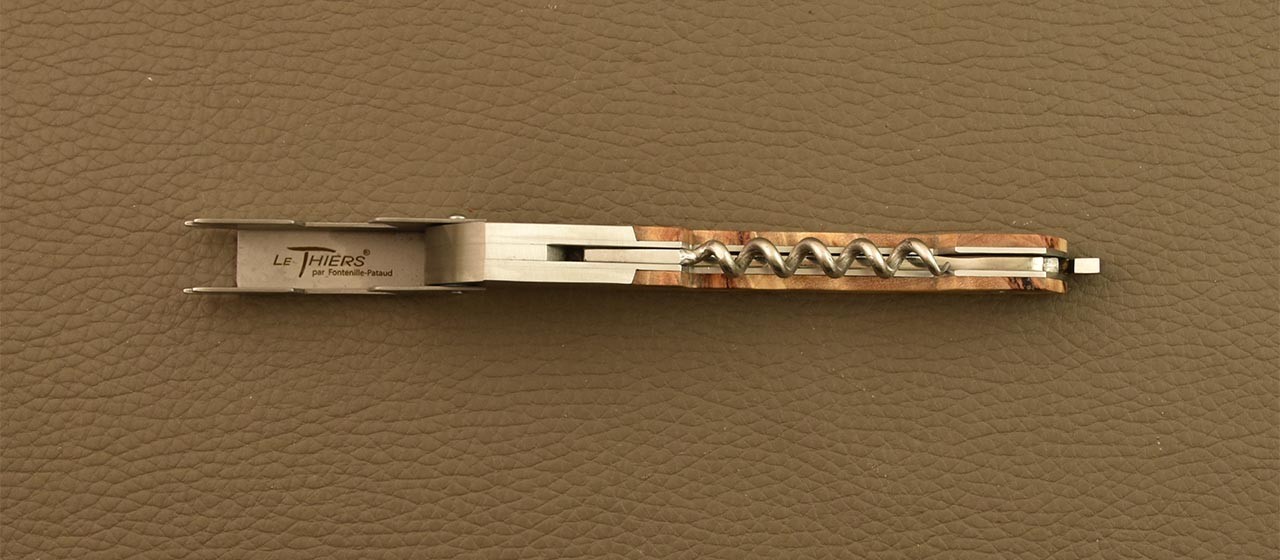 Couteau de sommelier en Loupe de peuplier stabilisée fabriqué par Fontenille Pataud à Thiers - France