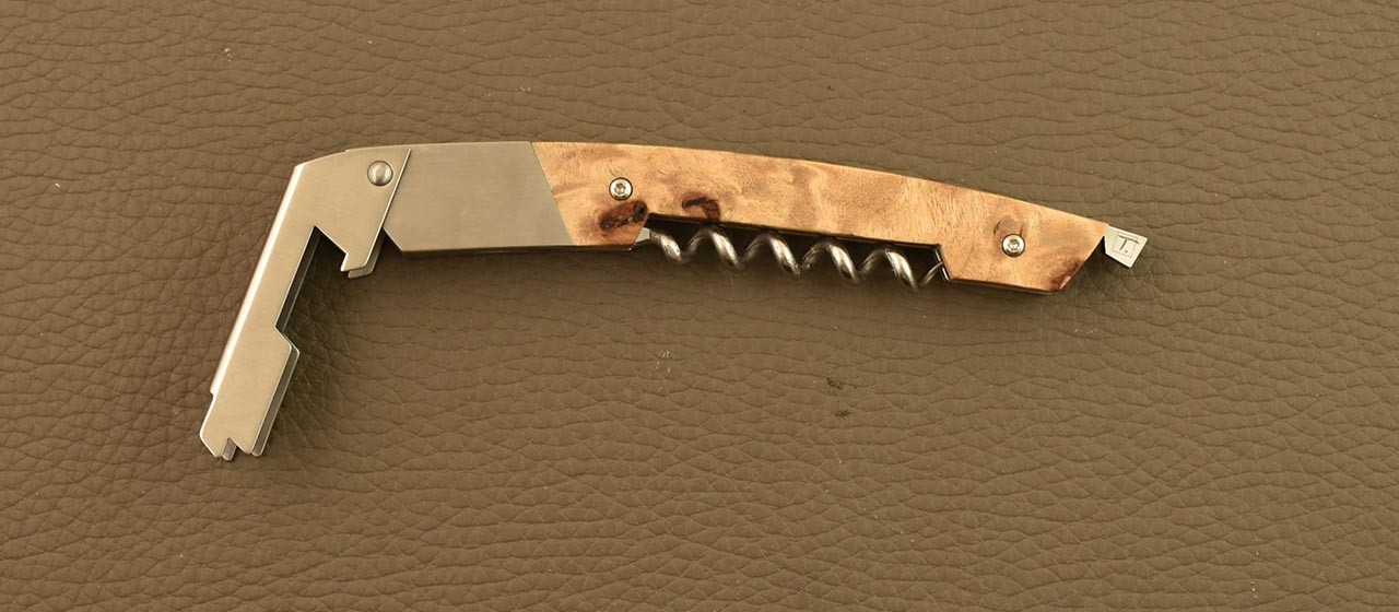 Couteau de sommelier en Loupe de peuplier stabilisée fabriqué par Fontenille Pataud à Thiers - France