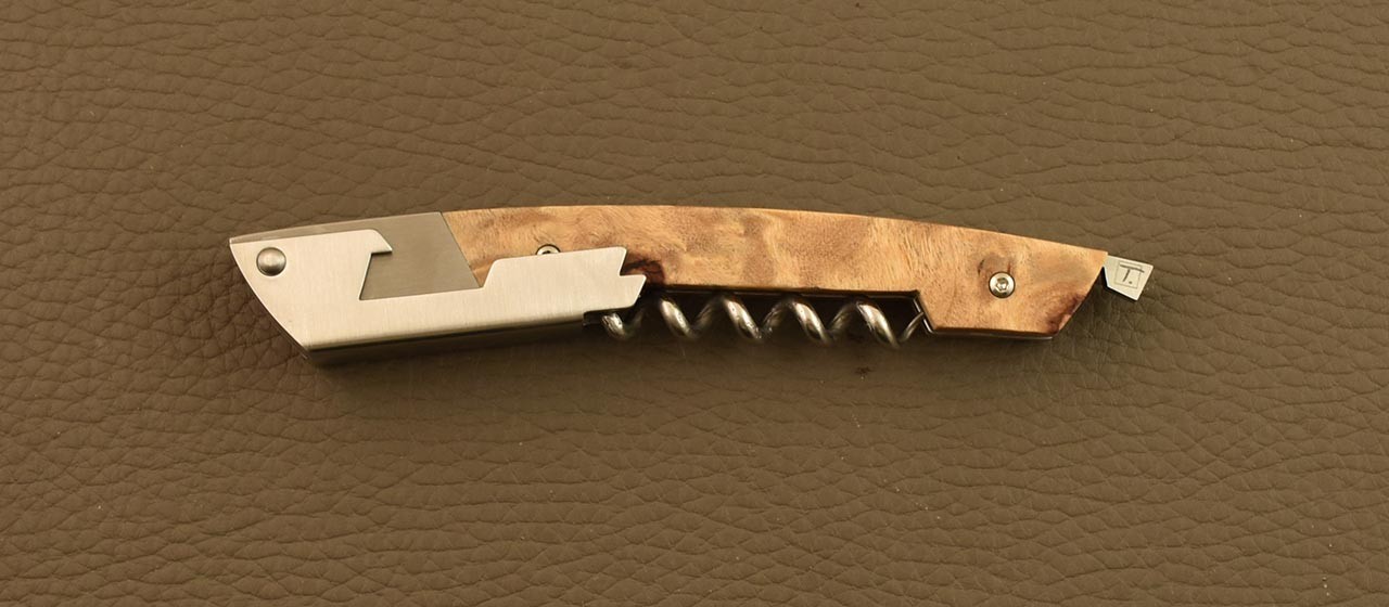 Couteau de sommelier en Loupe de peuplier stabilisée fabriqué par Fontenille Pataud à Thiers - France