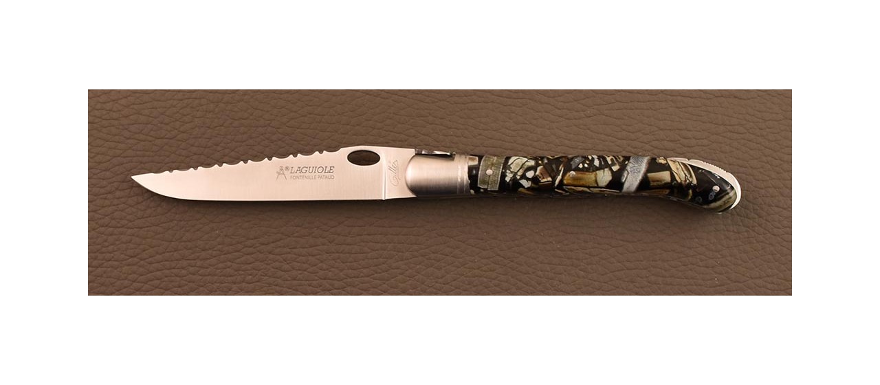 Laguiole folding knife Nature Guilloché Single Hand Range Mammoth fragments