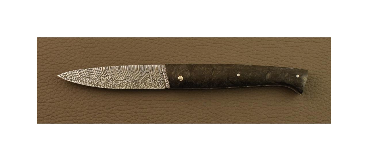 Lombard folding knife "Guilloché" Damascus Fat Carbon Dark Matter