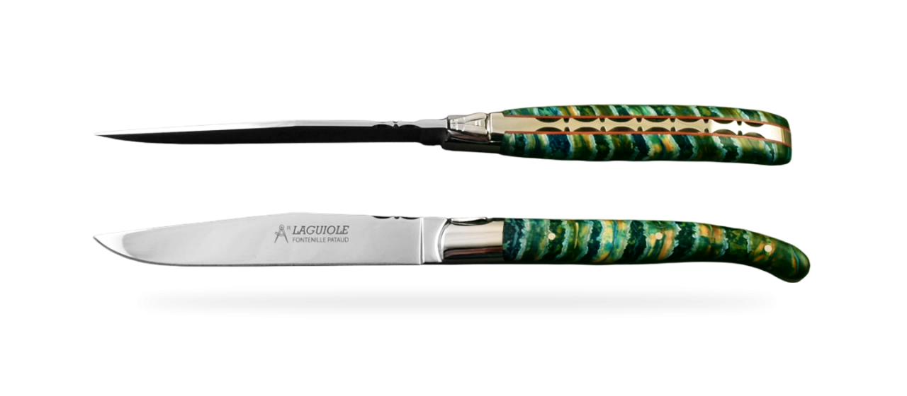 Set of 2 Laguiole Forged Steak Knives Molar tooth of Mammoth