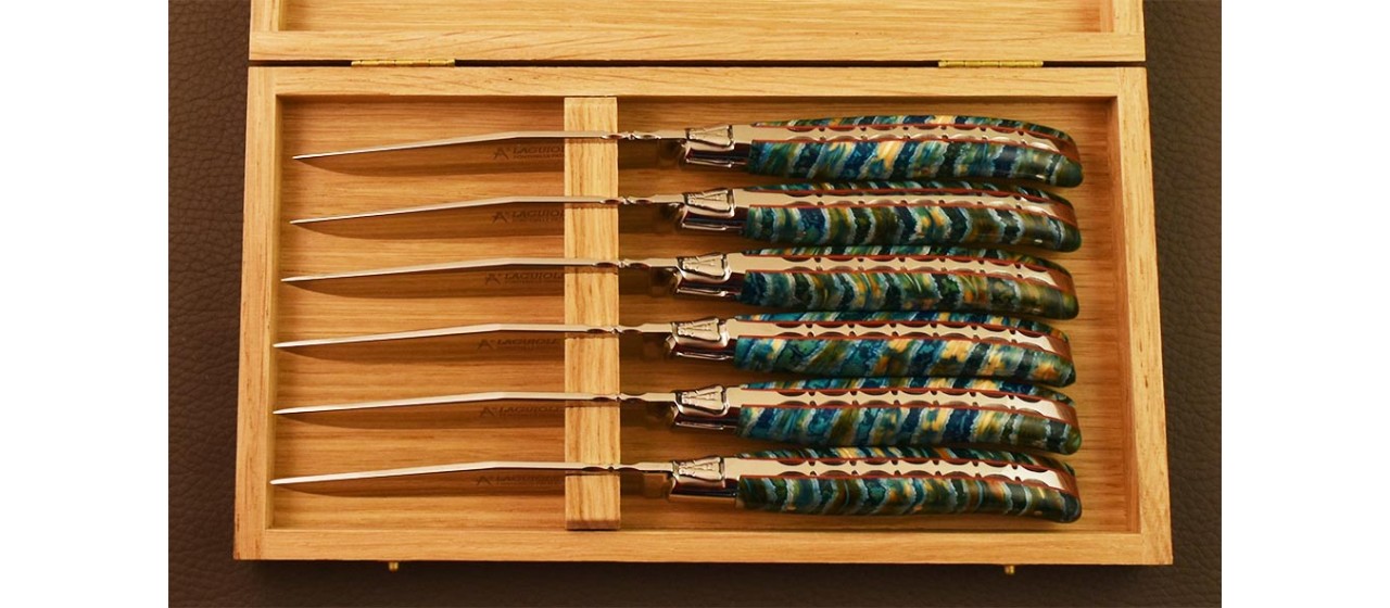 Set of 6 Laguiole Forged Steak Knives Molar tooth of Mammoth