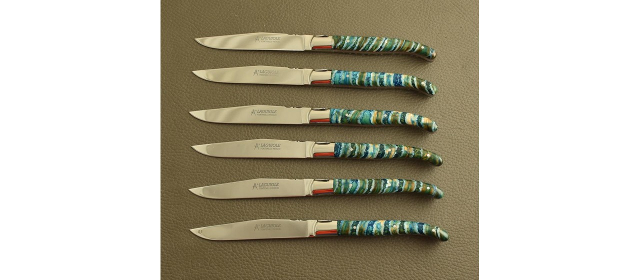 Set of 6 Laguiole Forged Steak Knives Molar tooth of Mammoth