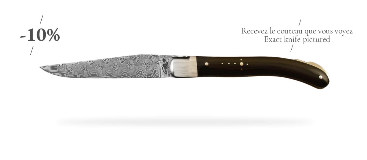 Laguiole Le Pocket Damas Pointe de corne noire