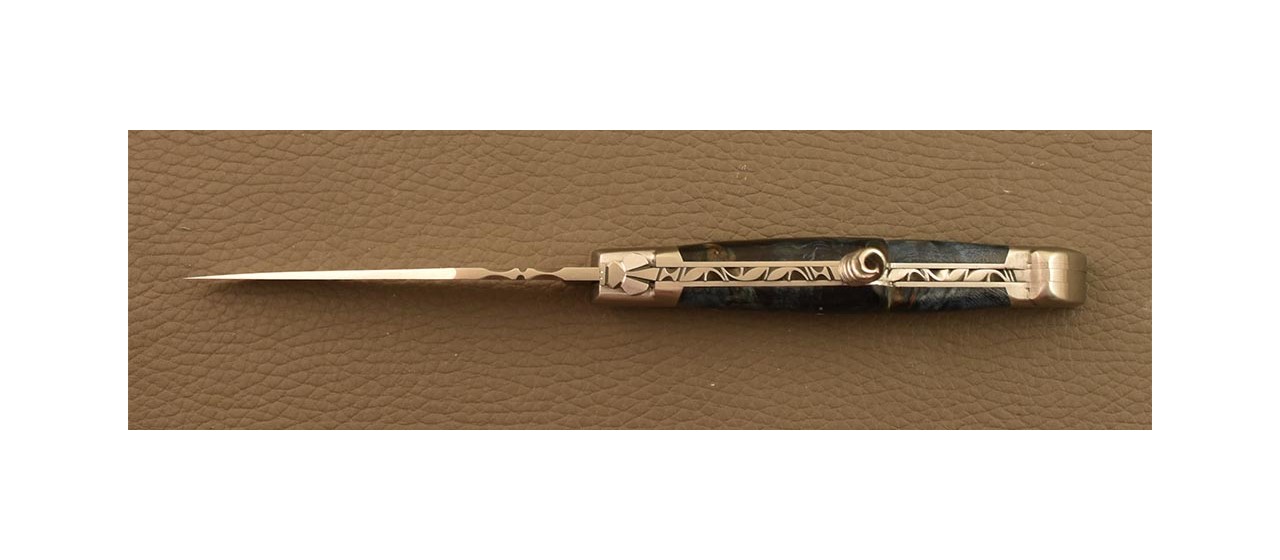 Couteau Laguiole Traditionnel 12 cm Classique avec Tire-Bouchon Loupe de peuplier bleue