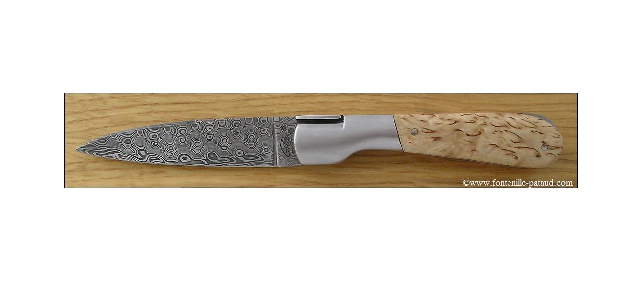 Corsican Pialincu knife Damascus range Curly birch