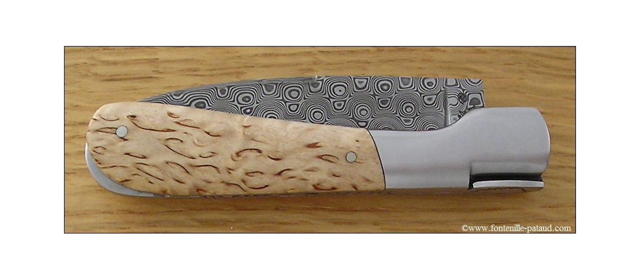 Corsican Pialincu knife Damascus range Curly birch