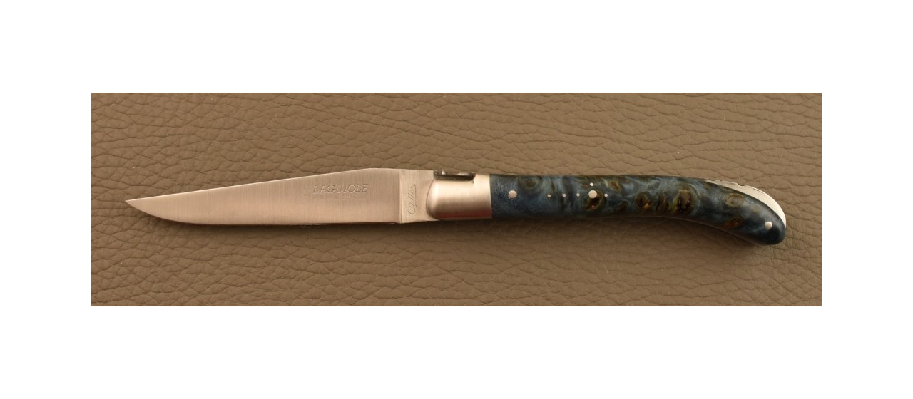 Laguiole Le Pocket Classic Range Stabilized Blue poplar burl knife.