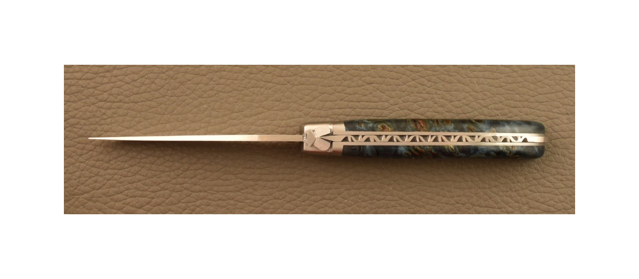 Laguiole Le Pocket Classic Range Stabilized Blue poplar burl knife.