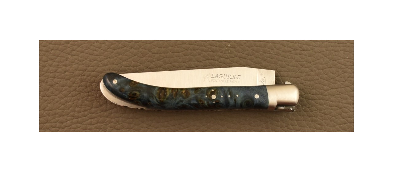 Laguiole Le Pocket Classic Range Stabilized Blue poplar burl knife.