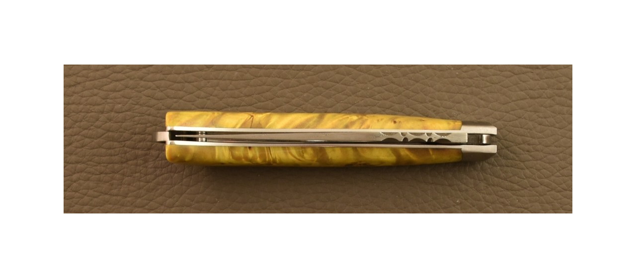 Le Saint-Bernard 11 cm Damascus Range Stabilized Green poplar burl knife