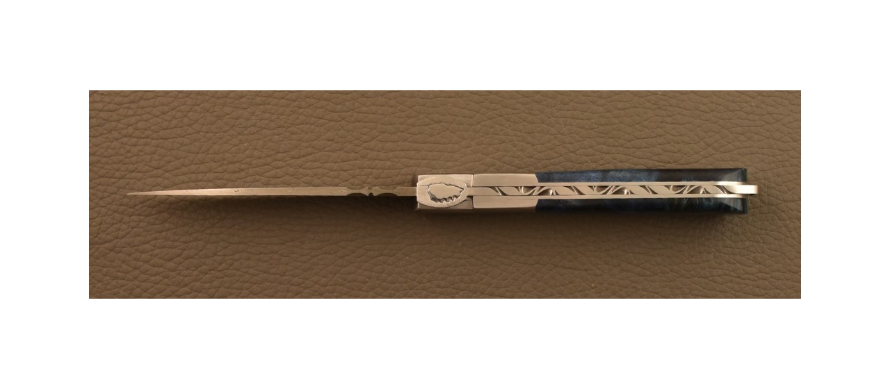 Couteau Sperone Corse Damas Loupe de Peuplier Bleue