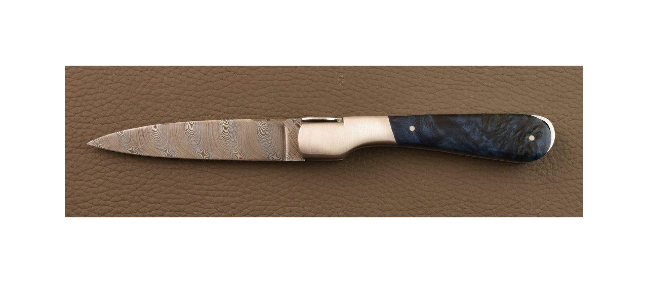 Couteau Sperone Corse Damas Loupe de Peuplier Bleue