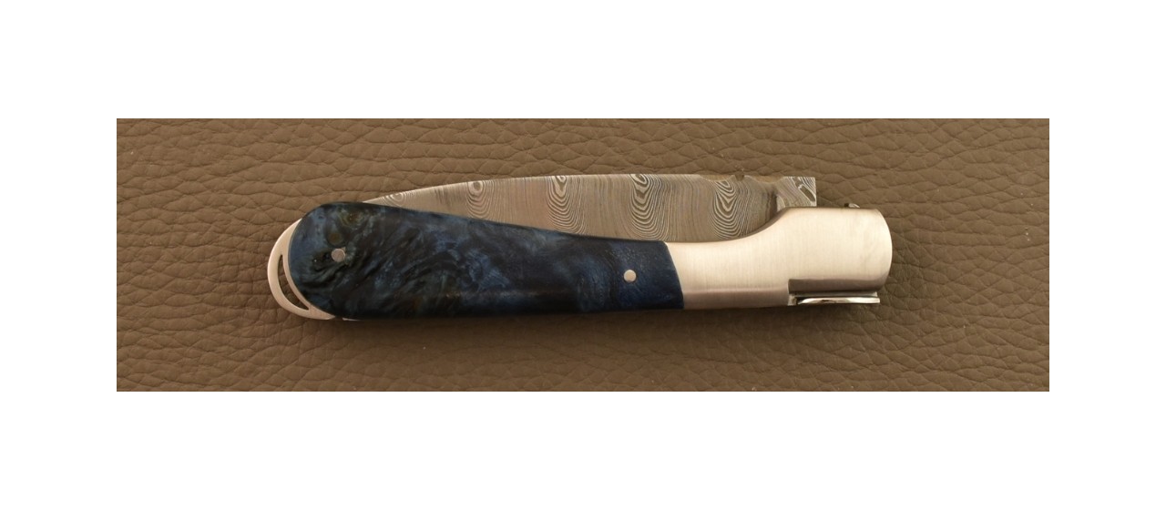 Couteau Sperone Corse Damas Loupe de Peuplier Bleue
