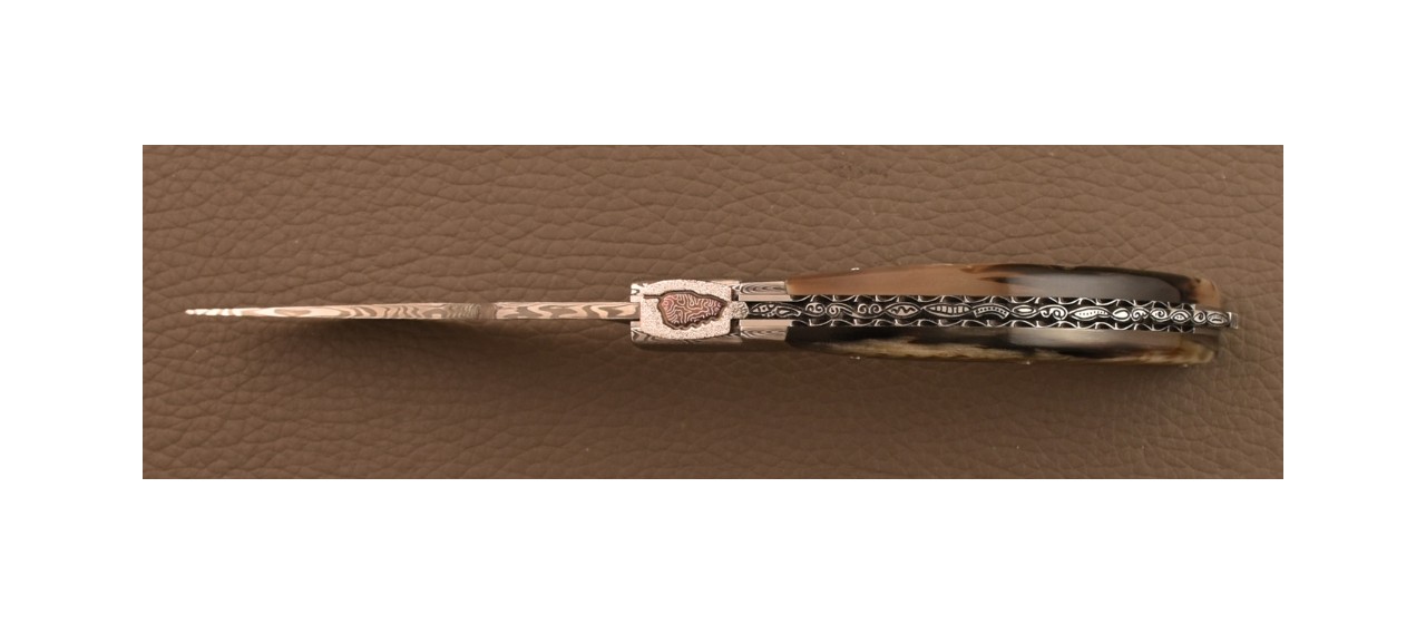 Corsican Rondinara knife Damascus Range Ram horn Delicate file work